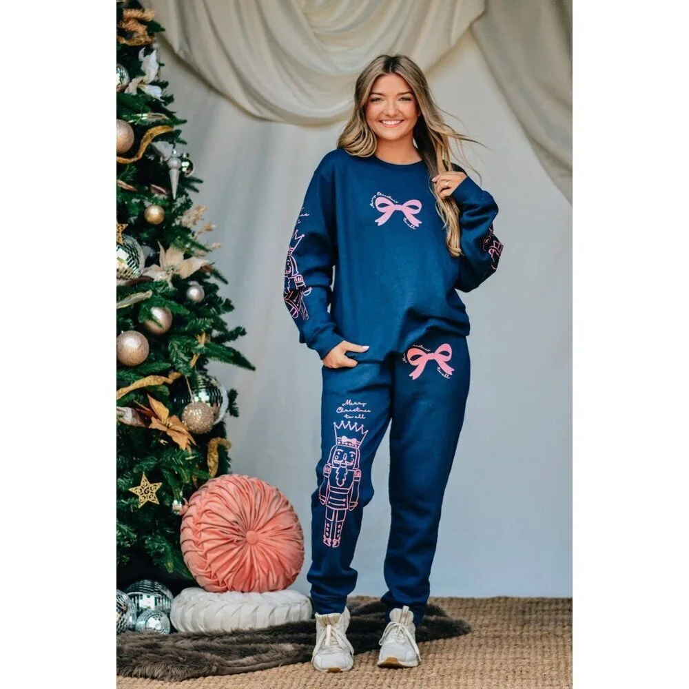 Nutcracker Bows Navy Joggers